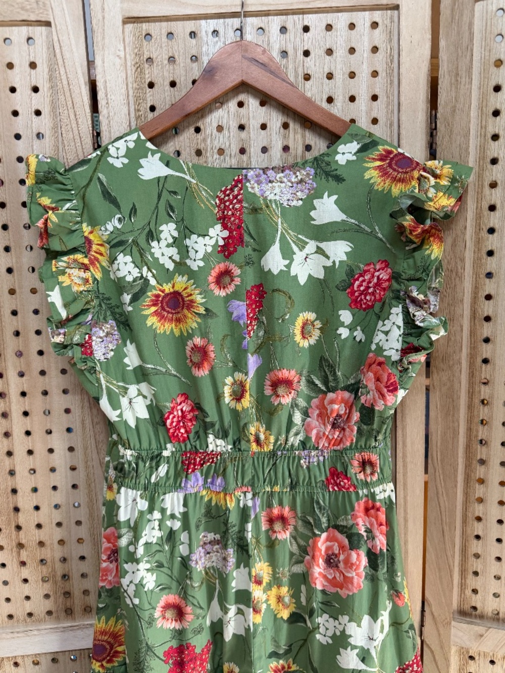 Anne Klein Green Floral Tiered Midi Dress Cottagecore Garden Party Large - Picture 7 of 13